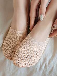 1/5/10 双女士夏季蕾丝隐形船型网眼薄拖鞋女式踝部硅胶隐形防滑袜 - 彩色 - 查看 5