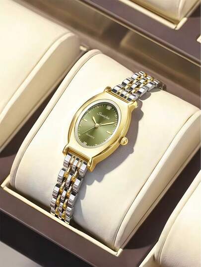 1pc Elegant Minimalist Women's Quartz Watch, Oval Dial, Quality Alloy Material, Vintage Gentle Elegant, Minimalist Style, Perfectly Matches Modern Casual Wear And Traditional Middle Eastern Abaya, Suitable For Daily Outings, Work Commute, Parties, Weddings, Ramadan Gatherings, Eid Celebrations, An Ideal Gift For Wife, Sister, Friend, Family On Birthdays, Anniversaries, Eid, Mother's Day And Other Special Occasions