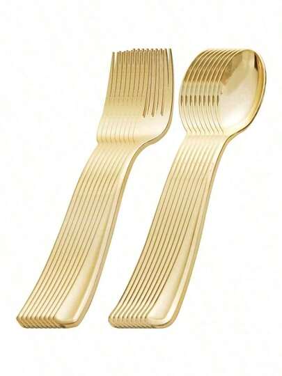 50-Piece Golden Fork Spoon Party Decorative Cutlery Set (Reusable) - Including 50 Pieces Forks, 25 Tablespoons - Repeat Cleaning And Use Wedding Cutlery Sets, Party Holiday Parties, Dinner, Wedding, Wedding, Kitchen, And Valentine's Day