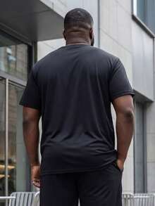 Plus Size Round Neck Short Sleeve Tee, Lightweight Icy Silk Gradient Color, Suitable For Summer - Black - View 6