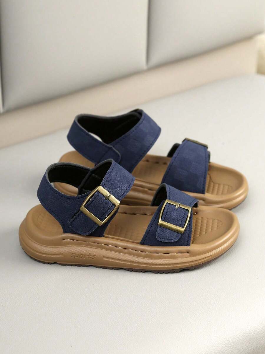 1 Pair Children's Fashion Sandals, Hook And Loop Rubber Non-Slip Soles, Outdoor Beach Shoes, Suitable For 3-12 Years Old - Blue - View 1