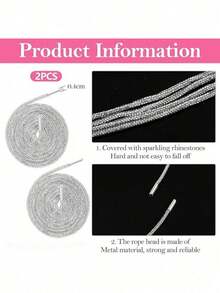 2pcs Of 100cm Luxury Rhinestone Shoelaces, Round Rhinestone Shoes/Hat Straps, Fashionable And Shiny, Crystal Brushed Sports Shoes, Sports Shoes With Shiny Diamond Shoelaces, Sparkling Crystal Flat Shoelaces - Multicolor - View 3