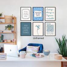 6pcs Motivational Canvas Wall Art, Positive Mindset Posters To Overcome Challenges, Mindfulness Prints That Everything Is Solvable, Pause & Relax Therapy Office Wall Decor, 8x12 Inches, Unframed - Blue - View 2