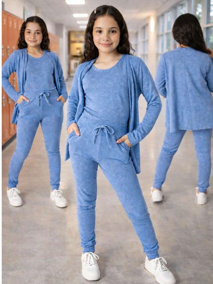 Girls' Winter Outfit Set: Charming And Comfortable (Ages 4 To 14) - 霧霾藍 - 查看 1