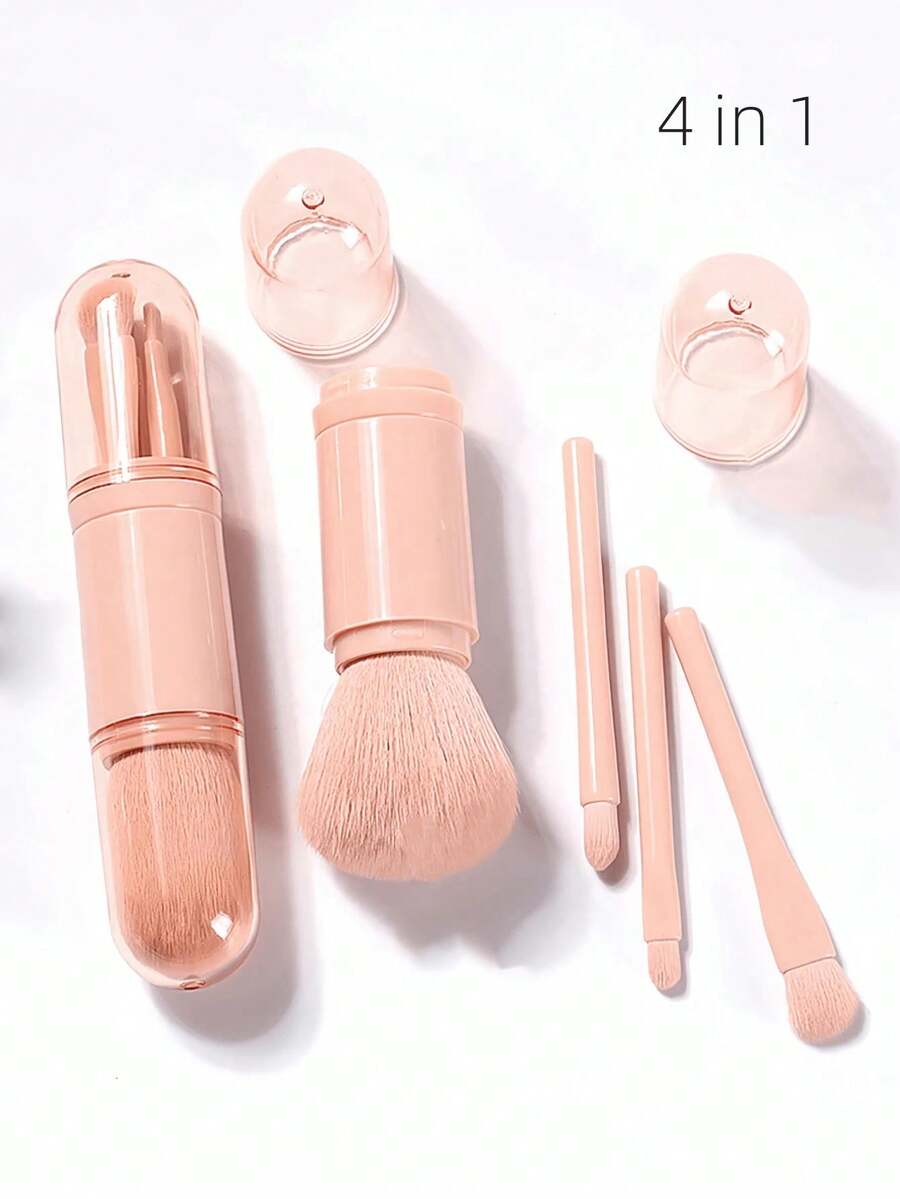 4pcs/Set 4-In-1 Makeup Brush Set, Including Face Highlighter Brush, Mini Eyeshadow Brush, Retractable Makeup Brush, Portable Travel Mini Powder Brush, Makeup Brush Set For Women, Makeup Brush Set, Makeup Brush Set, Makeup Brush Set, Complete Makeup Brushes, Makeup Brush Set, Complete Makeup Tools, Makeup Brush Set, Makeup Brush Set, Makeup Brush Gift Set - 八合一蓮藕色 - 查看 1