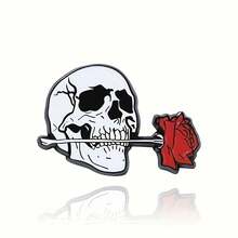 European Halloween Creative Uniquely Designed Brooch – Rose And Skull Lapel Pin, Edgy And Personalized Accessory - trắng - Xem 6