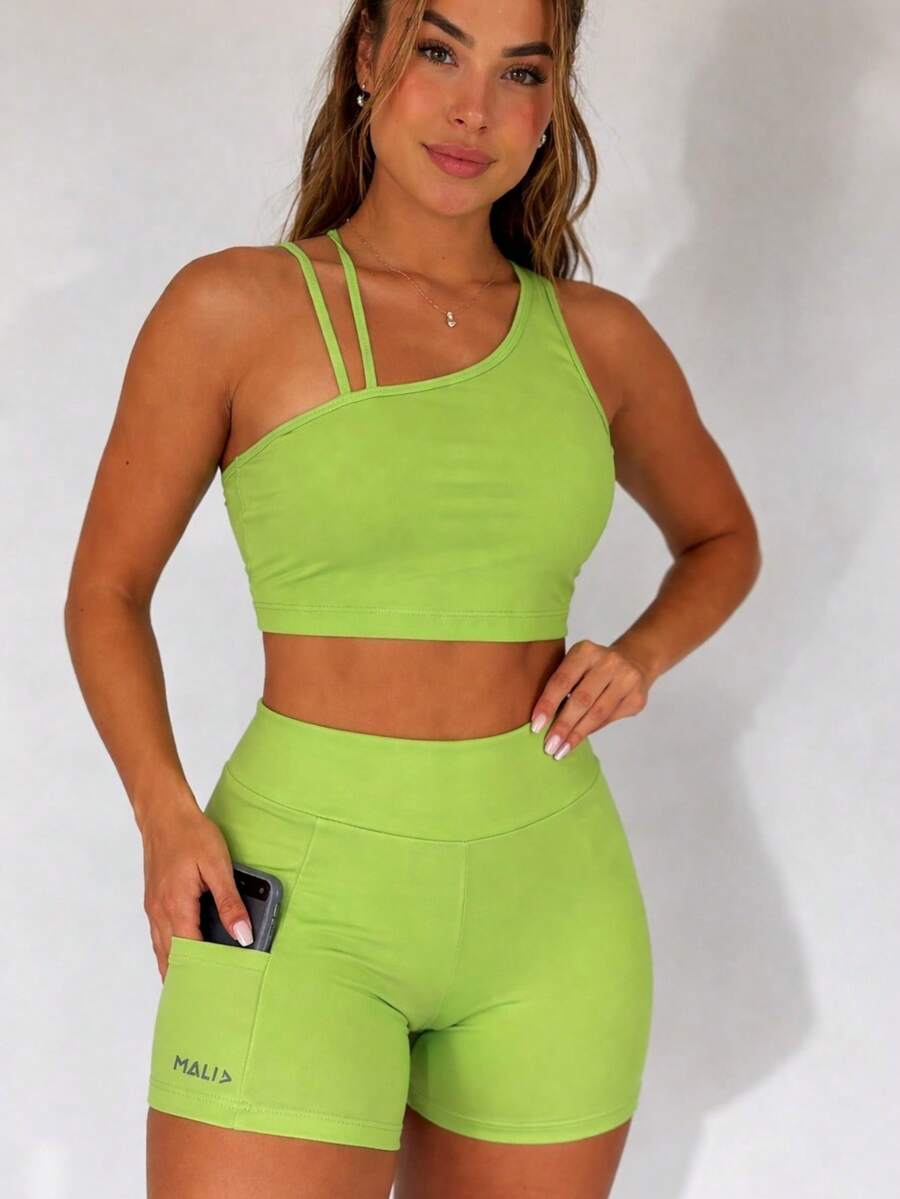 Women's Black Fitness Set - High-Waisted Top And Shorts In Supplex - Rỉ Nâu - Xem 1
