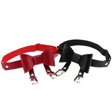 A Punk Street Dance Bowknot Metal Double Duckbill Leather Garter Belt, Boot Strap, Elastic Foot Accessory, Anti-Slip Sock Strap - 粉色 - 查看 4