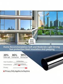 1 Roll 5m Single-Way Privacy Frosted Window Film, PET Material, Silver Gray, See-Through From Outside But Opaque From Inside, Suitable For Home, Bedroom, Office - Heat Insulation Film - View 6