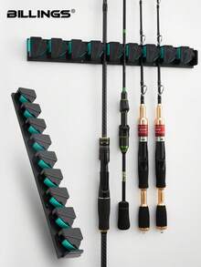 BILLINGS 钓竿架，钓竿支架，垂直壁挂式钓竿架，可容纳9根钓竿或组合竿，适用于大多数直径为3-19毫米的钓竿 - 彩色 - 查看 1