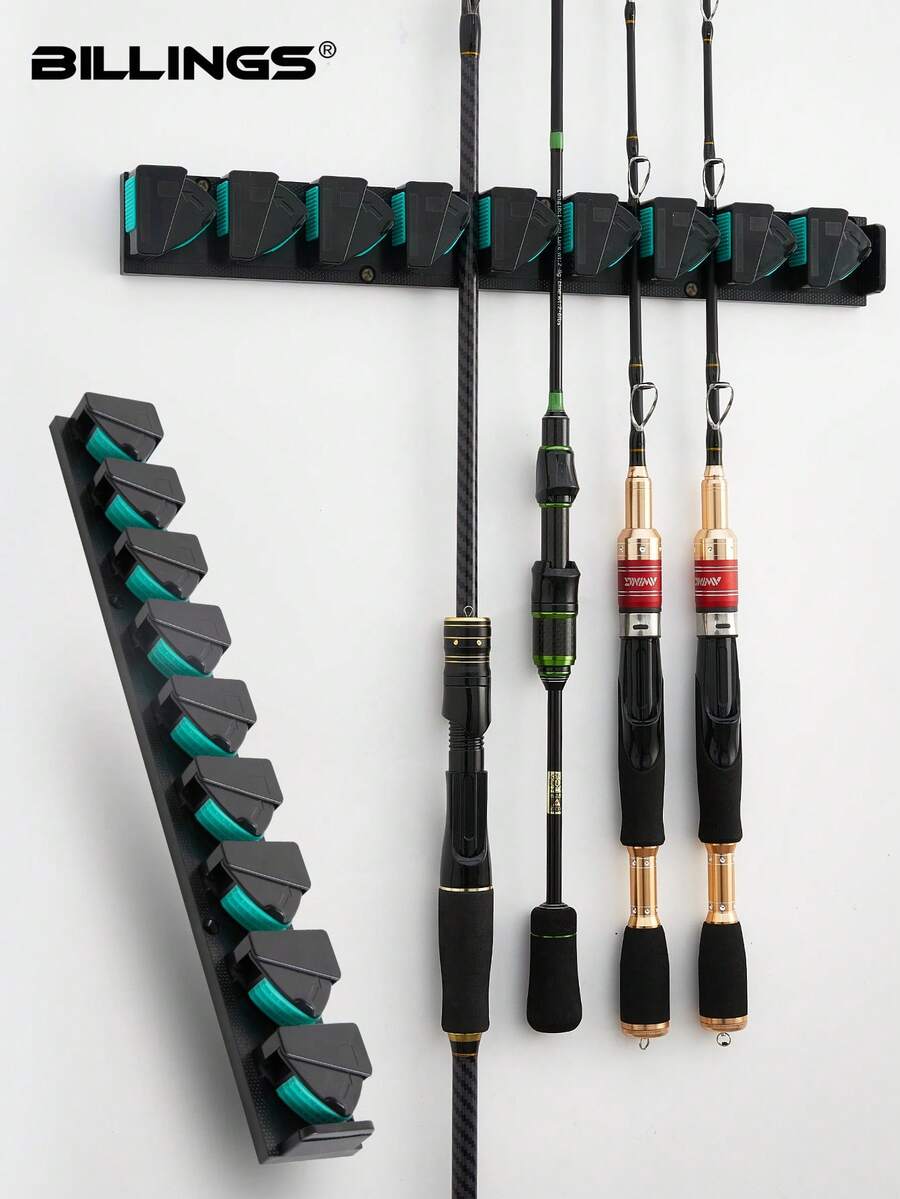 BILLINGS 钓竿架，钓竿支架，垂直壁挂式钓竿架，可容纳9根钓竿或组合竿，适用于大多数直径为3-19毫米的钓竿 - 彩色 - 查看 1