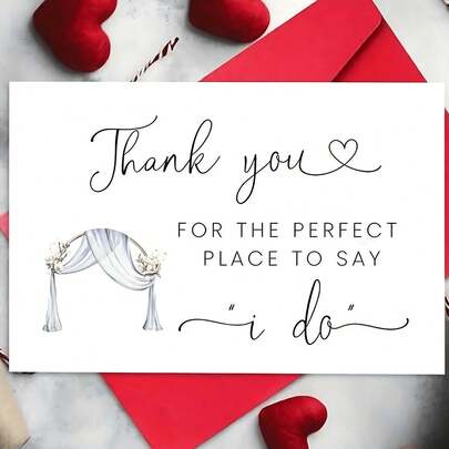 OBOVAY 1件優雅婚禮感謝卡－「I Do」愛心與面紗設計，附「Thank You For The Perfect Place To Say I Do」訊息，含信封，適用於場地感謝、新娘婚前派對、伴娘禮物，真摯情感婚禮賀卡