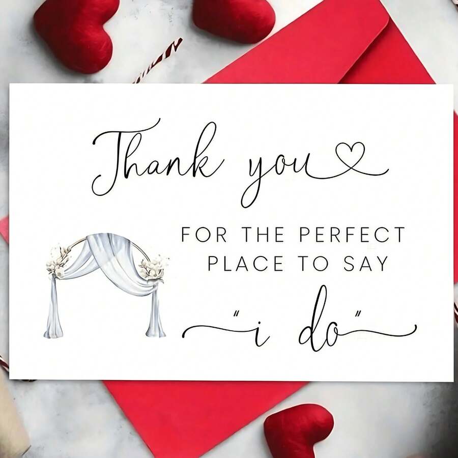 OBOVAY 1件優雅婚禮感謝卡-「I Do」愛心與面紗設計,附「Thank You For The Perfect Place To Say I Do」訊息,含信封,適用於場地感謝、新娘婚前派對、伴娘禮物,真摯情感婚禮賀卡 - A - 查看 1