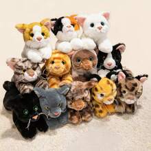 26厘米/10.23英寸卧姿猫毛绒玩具，柔软蓬松，金丝虎斑/暹罗/三花猫款式，逼真猫咪毛绒玩具，生日和节日礼物，男孩女孩收藏玩具，万圣节和圣诞节礼物，儿童节礼物 - 彩色 - 查看 4