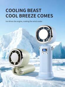 AOYI 1pc Rechargeable Digital Display Handheld Mini Fan With 100 Adjustable Speeds, Ice Cooling Function, Long Battery Life, Comes With USB Charging Cable - Multicolor - View 5