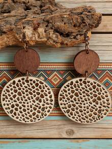 1 Pair Fashionable Bohemian Style Hollow Mesh Leather Earrings, Women's Beach Vacation Earrings - Beige - View 6