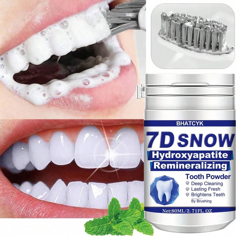 BHATCYK 1pc 7D SNOW Hydroxyapatite Remineralizing Teeth Cleaning Powder, Teeth Whitening, Tooth Polishing Tooth Deep Cleaning Powder, Tooth Cleaning Powder For Daily Life. Travel, Tooth Polishing Tooth Deep Cleaning Powder, Tooth Cleaning Powder For Daily Life. Travel - cây bạc hà - Xem 1
