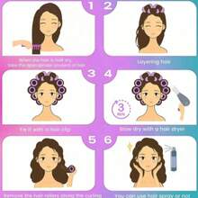 36件套自粘式卷发器套装，包含24个卷发器和12个夹子，沙龙级卷发器，适合DIY发型设计，无需加热，美发造型套装 - 彩色 - 查看 3