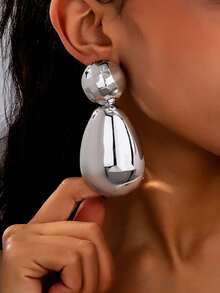 1对时尚耳环，透明表面，粗犷风格 - 寶石面水滴白金 - 查看 7