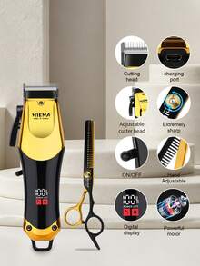 HIENA 男士USB充电式无线理发器 - 胡须修剪器，精密R型刀片修剪器，配备多种理发工具，结构坚固耐用 - 查看 6