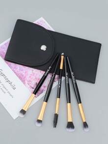 Eye Travel Makeup Brush Set, 5 Professional Mixed Eye Shadow Makeup Brushes, Eyelash Curlers With Synthetic And Wooden Handles, Non-Irritating, Vegetarian, Suitable For Liquid, Cream And Powder Concealer Eyebrow Eye Shadow. - Multicolor - View 2