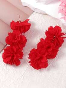 一对夸张时尚布艺花朵耳坠，春夏百搭日常佩戴，适合女性 - 布藝花朵 - 查看 3