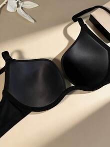 女士黑色性感内衣，浪漫法式深V露背性感文胸，舒适百搭小胸聚拢钢圈文胸 - 黑色 - 查看 9