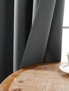 1pc/2pcs Solid Color Polyester Curtains, Energy Blackout Light Blocking Thermal Insulated Curtains For Kitchen, Dining Room, Living Room, Bedroom, Study Room In Black, Deep Grey - Dark Grey - View 6