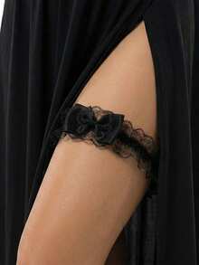 Black Lace Floral Bow Sexy Bridal Wedding Leg Chain - Black - View 14