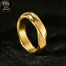 1 pieza Anillo de diseño ondulado minimalista de 18K oro, talla 8, estilo casual, accesorio de moda unisex para uso diario y de fiesta, joyería de pareja - Dorado - Ver 5