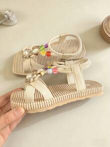 Dép xăng đan trẻ em màu be, dép đế bằng cho bé gái, giày đi biển nhẹ, chống trơn trượt, họa tiết đan ngẫu nhiên, dép đi nghỉ mát phong cách Bohemian, thích hợp cho mùa xuân và mùa hè. - Màu be - Xem 3