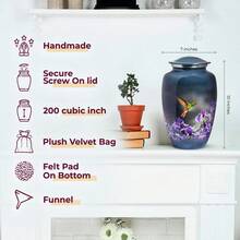 Memorials Urns For Human Ashes Adult Female And Male, Decorative Burial Urn, Funeral Cremation Urns For Women And Men - Large Hummingbird - Gray - View 4