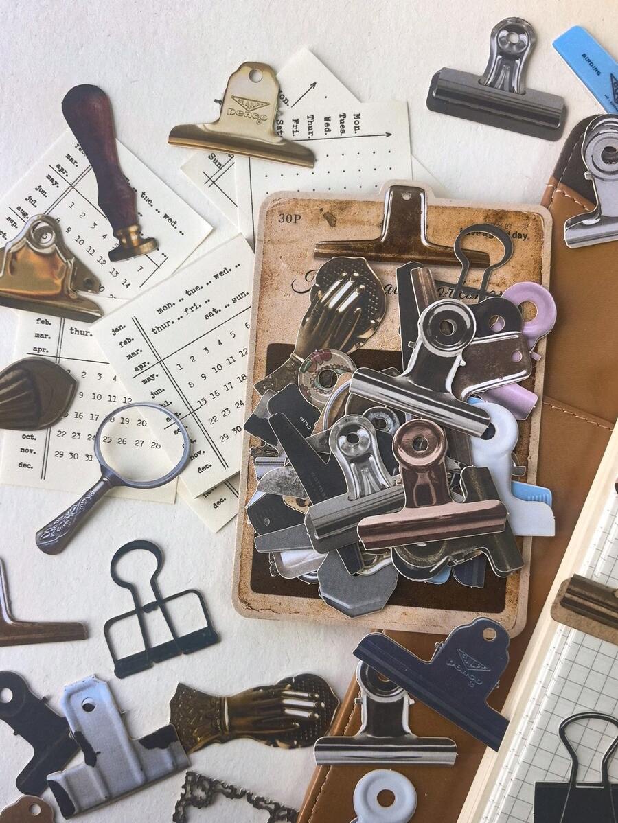 1 Pack 30pcs Vintage Stationery Decor Materials, Creative Swallow Clip Scrapbooking Paper, Hollow Hard Card DIY Collage - BQ1015 - View 1