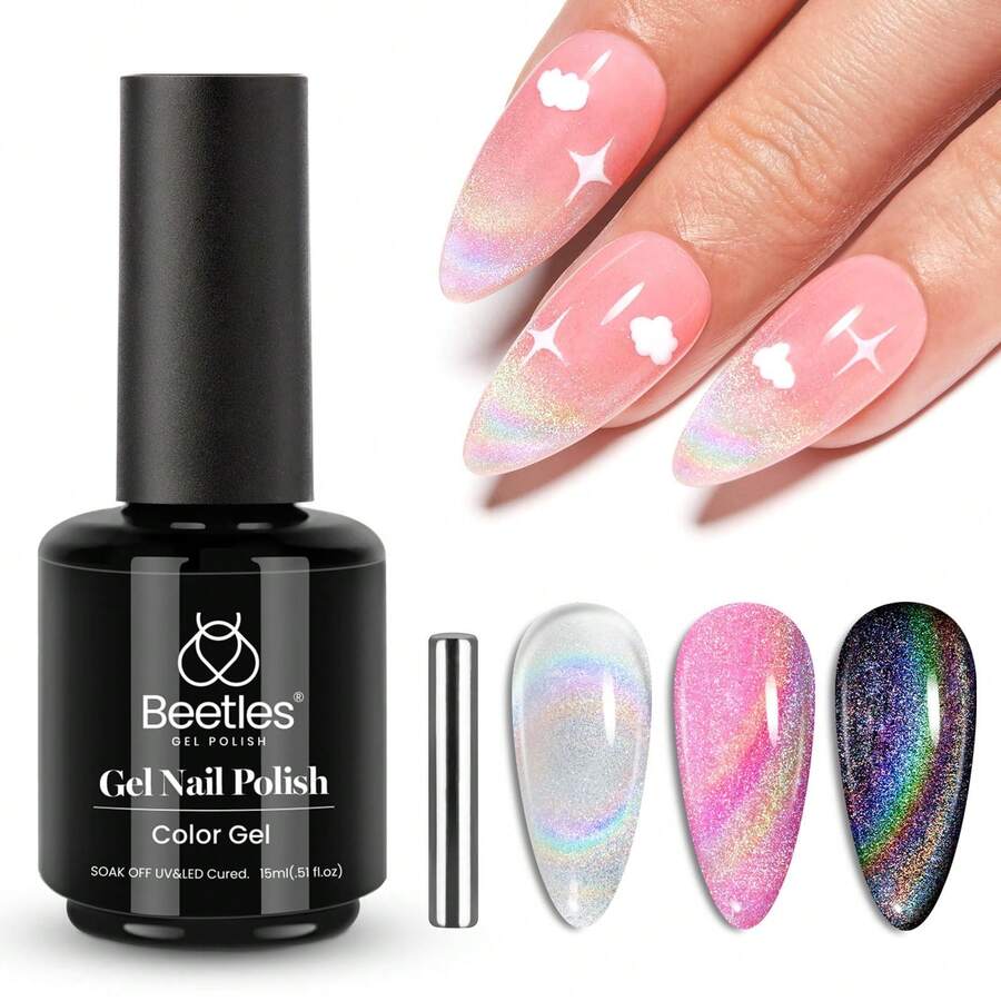 Beetles White Gel Nail Polish -1PC 15ml White Spring Colors Gel Polish - Rainbow-Angel's Halo - 查看 1