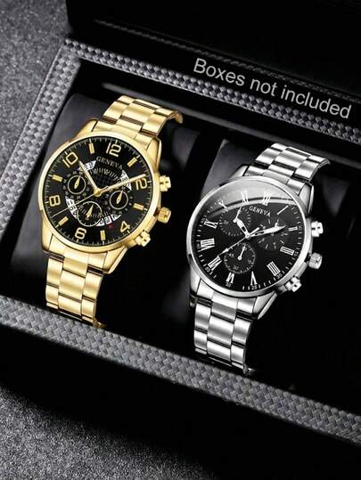2Pcs Men's Quartz Watch Combination Set, Business Casual Retro Three Eye Minimalist Dial With Calendar Function For Daily Wear Decoration Or Father's Day Various Festival Gifts For Friends And Fathers