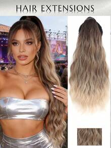 WaveTrip Inspired 32-Inch Long Wavy Synthetic Fiber Ponytail, With Clip Design, Suitable For Daily Wear, Valentine's Day Gift For Women - Ombre - View 8