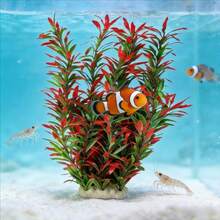 1pc Red Artificial Aquatic Plant Decoration, PE Material, Ceramic Base, Compatible With Large Aquarium, Aquarium Decor, Soft Fake Water Plant, Slouchy Landscape Ornament, Realistic Aquarium Underwater Plant Decor, Vibrant Color Artificial Aquarium Plant, Fake Water Grass - A - View 6