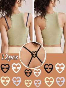 12pcs Set Of Heart Shaped Bra Strap Clips, Invisible Non-Slip Bra Buckles Body Care, Invisible Bra Strap Holders, Invisible Non-Slip Stitching To Protect Body When Traveling, Sports, External And Waistband Summer Cooling,Beach,Travel - Random Color - View 2