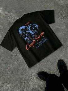 Retro Humor "Cough Syrup: Breakfast Of Champions" Graphic T-Shirt, Vintage Pop Art Inspired Short Sleeve Tee, Bold Streetwear For Urban Style And Everyday Wear - màu đen - Xem 1