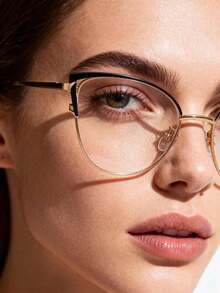 1 Pair Women's Metal Cat Eye Rhinestone Unique Design Shiny Transparent Lens Glasses - Clear - View 1