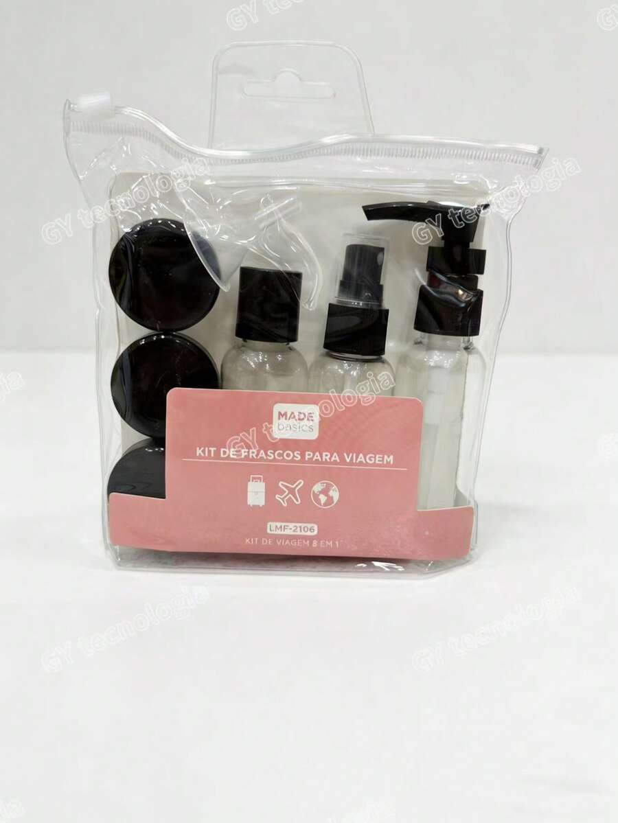 Kit With 10 Travel Bottles - Shampoo, Cream, Soap And Personal Care Items - Perto - Xem 1