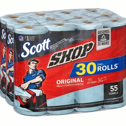 Scotts Scott Shop Original Blue Towels, 9.4"X11" Cloth-Like Paper Towel (30 Rolls Of 55 Sheets,