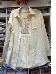 Linen Shirt And Shorts Set (2 Pieces), Lined With Elastic. - Champagne - View 1