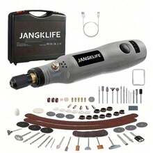 JANGKLIFE 一套迷你电钻及旋转工具套装，包含工具箱、旋转工具配件和软轴，三速多功能工具，适用于手工和DIY项目 - 灰色 - 查看 8