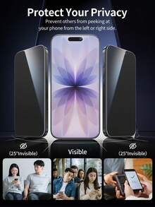 适用于 17/17Air/17Pro/17Pro Max/16/16E/16Pro/16Pro Max/15/13/12/11 的屏幕保护膜，9H 硬度防窥钢化玻璃，军规级防碎防刮，两片装，防水，保护隐私 - 彩色 - 查看 3