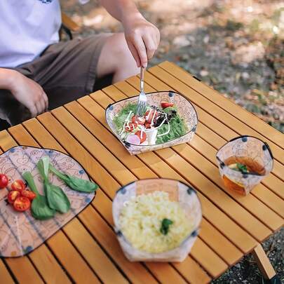 一套可折叠碗、杯子和盘子，适合户外使用，便携式折叠餐具，非常适合露营、家庭聚会和商务旅行。