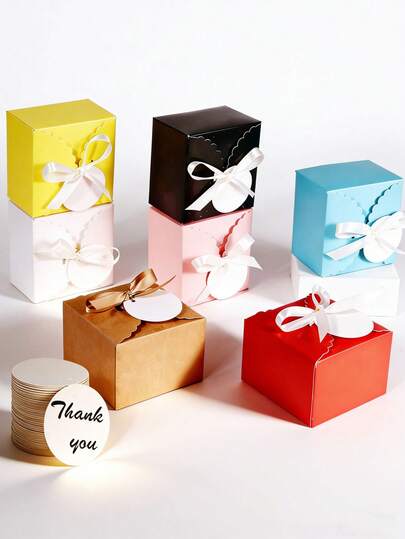 10PCS/1PC/Thank You Gift Box With Ribbon And Label Tag Paper Candy Box For Wedding Mother's Day, Baby Party, Party Return