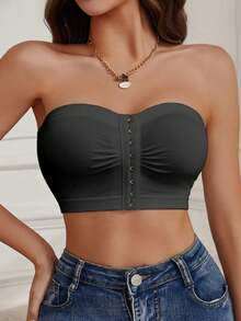 1pc Esselegance Strapless Seamless Push-Up Bandeau Tube Bra - Wire-Free Non-Slip Design, High-Stretch & Breathable For Backless Dresses, Everyday Comfort - 黑色 - 查看 4