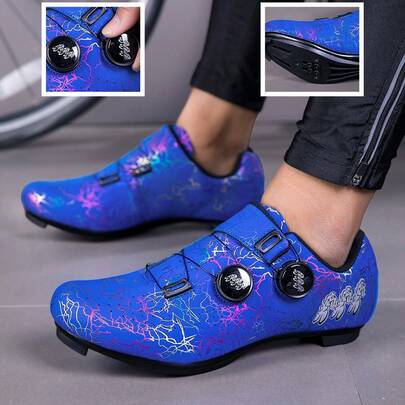 新款专业公路自行车鞋，男士公路锁鞋，闪电图案，时尚公路自行车运动鞋，室内动感单车鞋