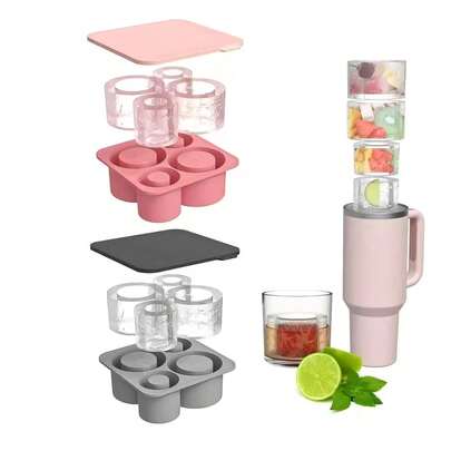 20oz/30oz/40oz Silicone Round Ice Cube Trays With Lids, Keeps Drinks Chilled